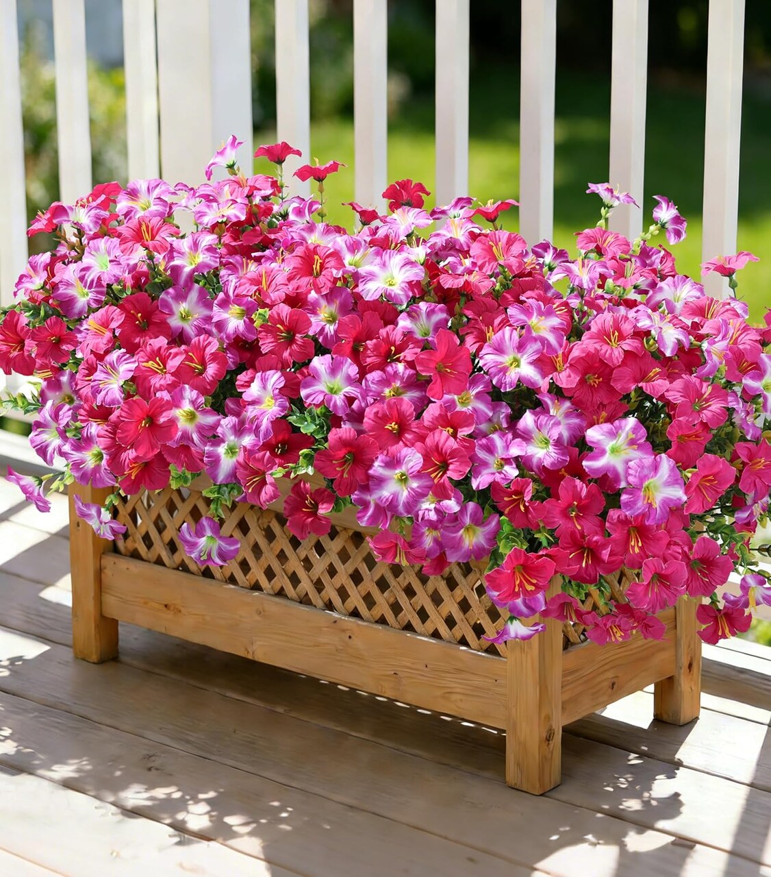 Artificial Outdoor Flowers 20 Bundles UV Resistant Morning Glory with Eucalyptus Fuchsia Gradient